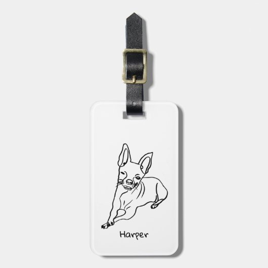 Stijlvolle Chihuahua: gepersonaliseerde lijnkunst  Bagagelabel (Voorkant verticaal)