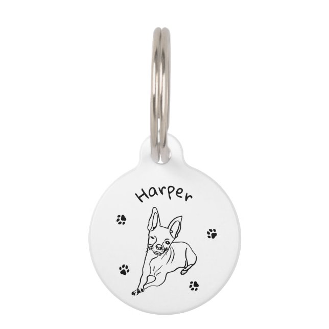 Stijlvolle Chihuahua: gepersonaliseerde lijnkunst  Huisdierpenning (Voorkant)