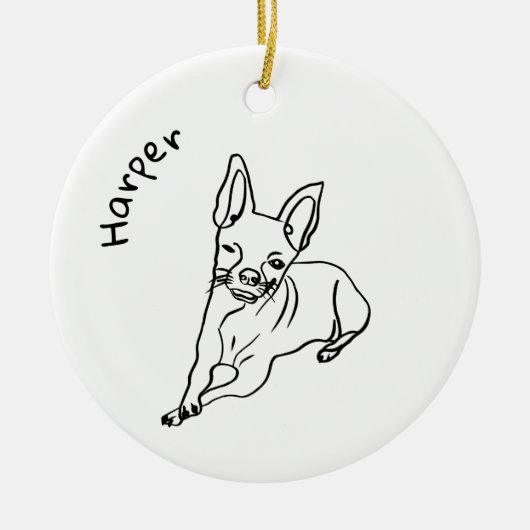 Stijlvolle Chihuahua: gepersonaliseerde lijnkunst  Keramisch Ornament (Voorkant)