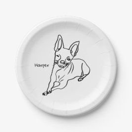Stijlvolle Chihuahua: gepersonaliseerde lijnkunst  Papieren Bordje