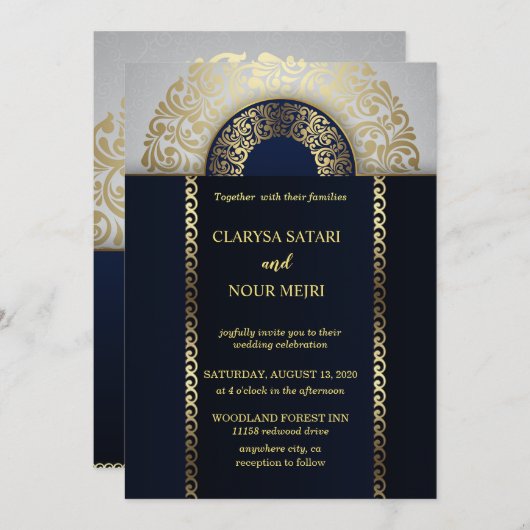 Stijlvolle chique blauw goud geometrische patroon  kaart (Voorkant / Achterkant)