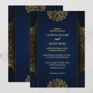 Stijlvolle chique blauwe gouden bloemen patroon br kaart