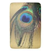 Stijlvolle chique blauwe gouden pauwenveer badmat (Voorkant Verticaal)