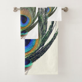 Stijlvolle chique blauwe groene pauwenveer bad handdoek