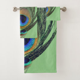 Stijlvolle chique blauwe salie groene pauwenveer bad handdoek