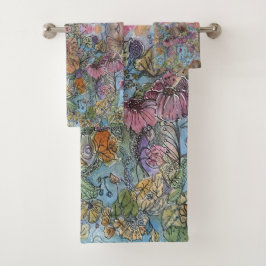 Stijlvolle chique bloementuin aquarelschildering bad handdoek