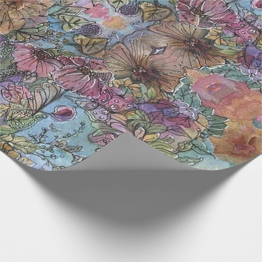 Stijlvolle chique bloementuin Waterverf schilderij Cadeaupapier (Hoek)