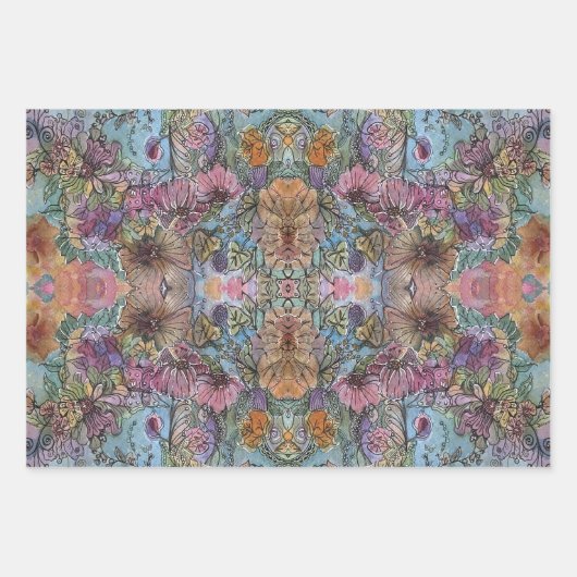 Stijlvolle chique bloementuin Waterverf schilderij Inpakpapier Vel (Voorkant)