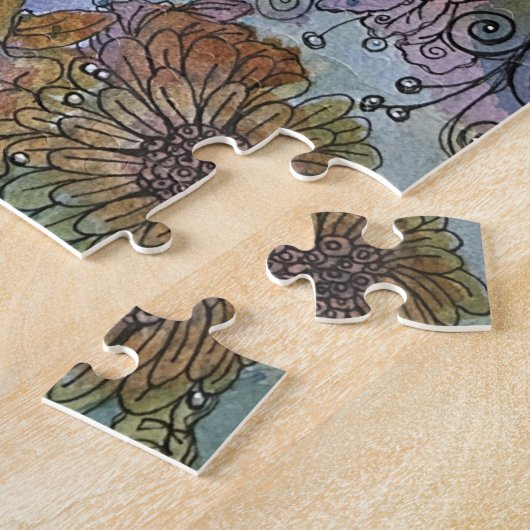 Stijlvolle chique bloementuin Waterverf schilderij Legpuzzel (Zijkant)