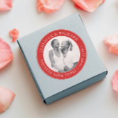 Stijlvolle chique foto rood wit liefde naam bruilo ronde sticker