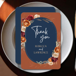 Stijlvolle chique herfst oranje marine bloemenbrui bedankkaart