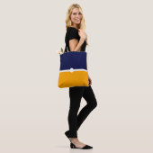 Stijlvolle chique moderne marine blauw geel kleure tote bag (Op model)