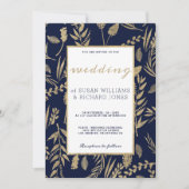 Stijlvolle chique navy blauw goud bloemenluxe brui kaart (Voorkant)