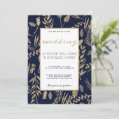 Stijlvolle chique navy blauw goud bloemenluxe brui kaart (Staand voorkant)