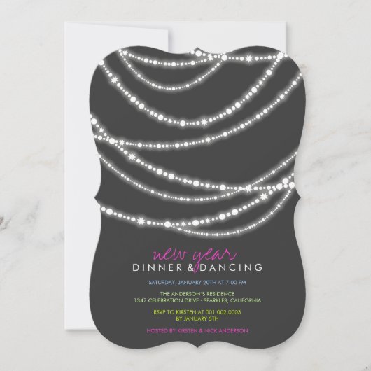 Stijlvolle chique oudejaarsavond Sparkles Dinner P Kaart (Voorkant)