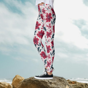 Stijlvolle chique rode witte poinsettia bloempatro leggings
