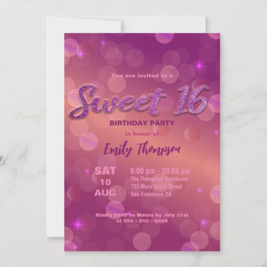 Stijlvolle chique roze Paarse sprankelende lichten Kaart (Voorkant)