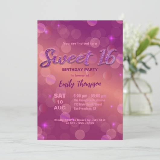 Stijlvolle chique roze Paarse sprankelende lichten Kaart (Staand voorkant)