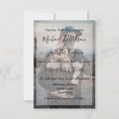 Stijlvolle chique script bruiloft vervaagd foto ui notitiekaartje (Voorkant)