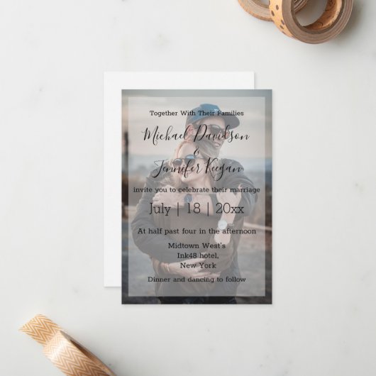 Stijlvolle chique script bruiloft vervaagd foto ui notitiekaartje (Voorkant / Achterkant in situ)