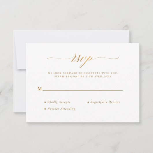 Stijlvolle Chique Script Calligrafie Gouden folie RSVP Kaartje (Voorkant)