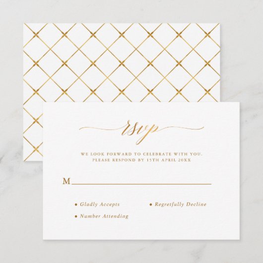 Stijlvolle Chique Script Calligrafie Gouden folie  RSVP Kaartje (Voorkant / Achterkant)
