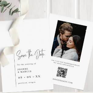 Stijlvolle chique zwart-wit foto & QR-code Save The Date