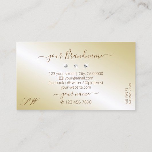 Stijlvolle Cinnamon Brown Sparkle Jewels Initialen Visitekaartje (Achterkant)