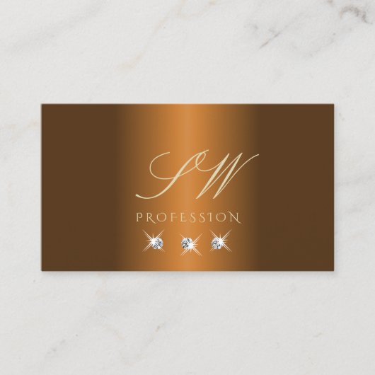 Stijlvolle Cinnamon Brown Sparkle Jewels Initialen Visitekaartje (Voorkant)