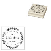 Stijlvolle cirkelblad familienaam retouradres rubberstempel (Gestempeld)