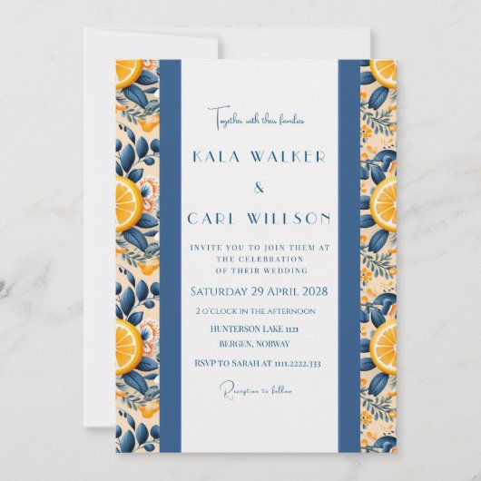 Stijlvolle Citrus en Blush Roze Bruiloft Kaart (Voorkant)