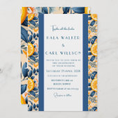 Stijlvolle Citrus en Blush Roze Bruiloft Kaart (Voorkant / Achterkant)