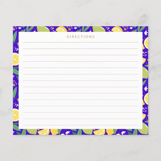 Stijlvolle Citrus Lemon Botanical Blue Recipe Kaar (Achterkant)