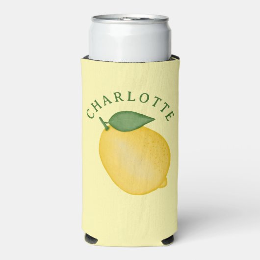 Stijlvolle Citrus Lemon Yellow Summer Monogram Seltzer Blikjeskoeler (Seltzer Voorkant)