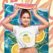 Stijlvolle Citrus Lemon Yellow Summer Monogram T-shirt