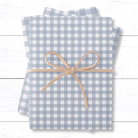 Stijlvolle Classic Dusty Blue Gingham Check Patter Inpakpapier Vel
