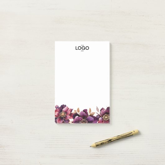 Stijlvolle Classic Paarse Gouden Bloemen Logo Post-it® Notes (Op bureau)