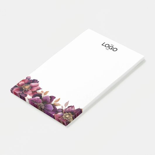 Stijlvolle Classic Paarse Gouden Bloemen Logo Post-it® Notes (Schuin)