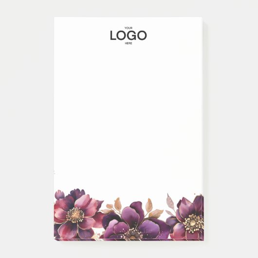 Stijlvolle Classic Paarse Gouden Bloemen Logo Post-it® Notes (Voorkant)