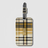 Stijlvolle Classic Plaid Tan Gold en Taupe Bagagelabel (Voorkant (verticaal))