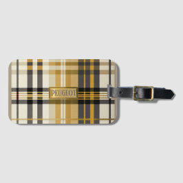 Stijlvolle Classic Plaid Tan Gold en Taupe Bagagelabel