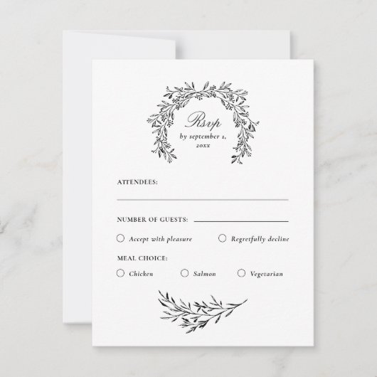 Stijlvolle Classy Black & White Meal Choice RSVP-k RSVP Kaartje (Voorkant)