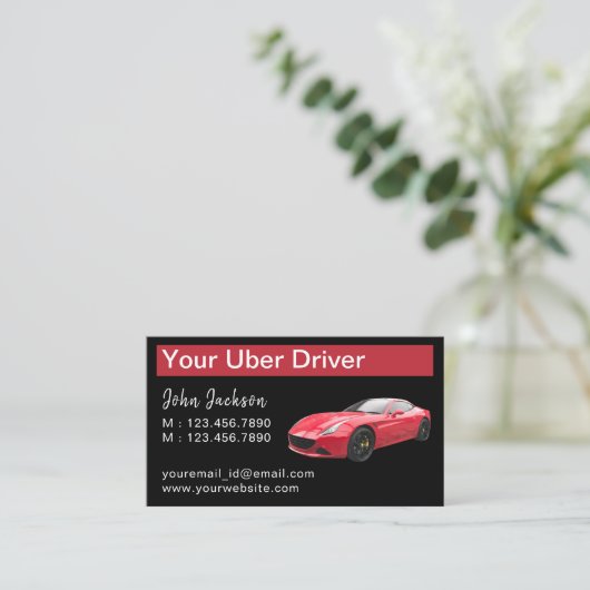 Stijlvolle Classy Luxe Rode Auto Service Uber QR C Visitekaartje (Staand voorkant)