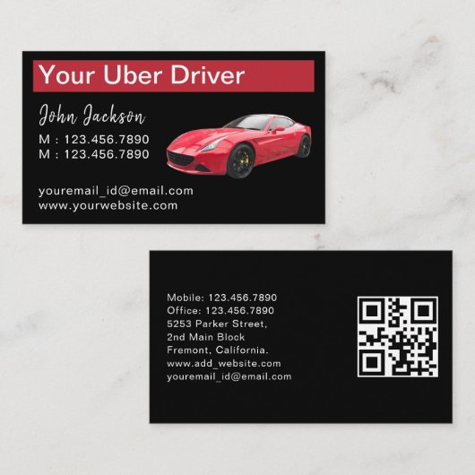 Stijlvolle Classy Luxe Rode Auto Service Uber QR C Visitekaartje (Voorkant / Achterkant)