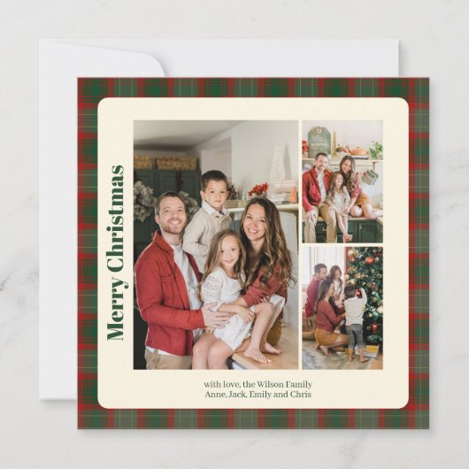 Stijlvolle Classy Plaid 3 foto's Kerstmis Feestdagenkaart (Voorkant)