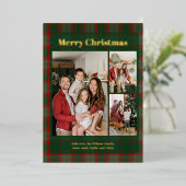 Stijlvolle Classy Plaid 3 foto's Kerstmis Folie Feestdagenkaart (Staand Voorkant)