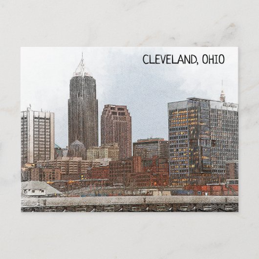 Stijlvolle Cleveland Ohio Skyline Uitzicht Briefkaart (Voorkant)