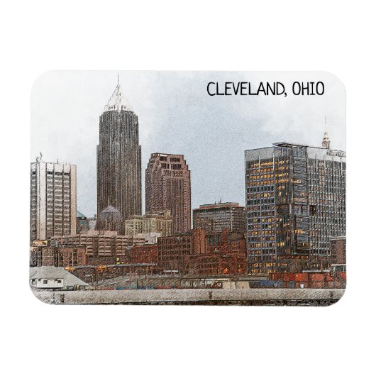 Stijlvolle Cleveland Ohio Skyline Uitzicht Magneet (Horizontaal)