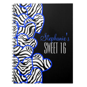 Stijlvolle Cobalt Sweet 16 Zebra Hart Ontwerp Naam Notitieboek