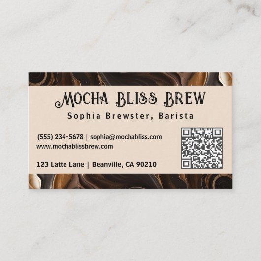 Stijlvolle Coffee Lover QR Code Visitekaartje Desi (Voorkant)